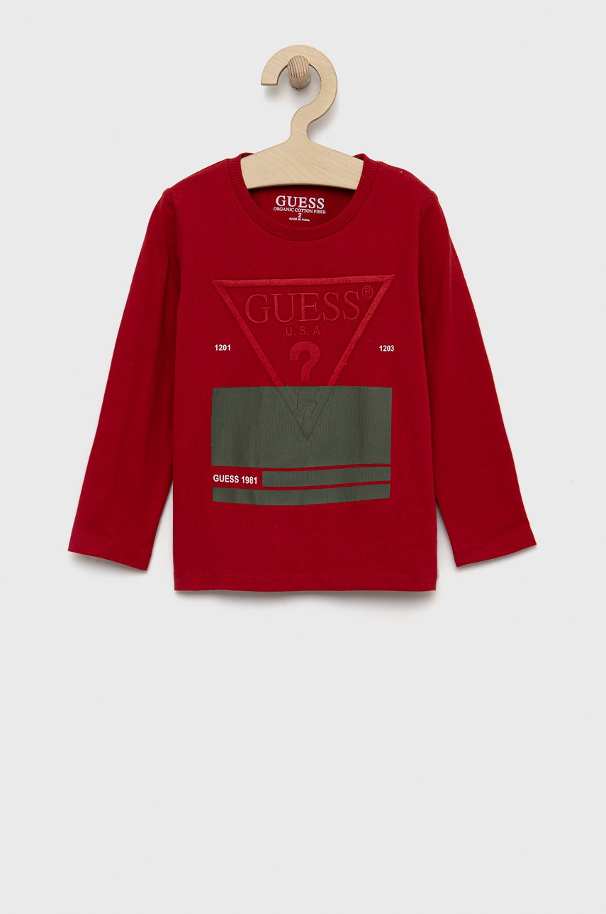 

Детска блуза с дълги ръкави Guess в червено с принт, Червен