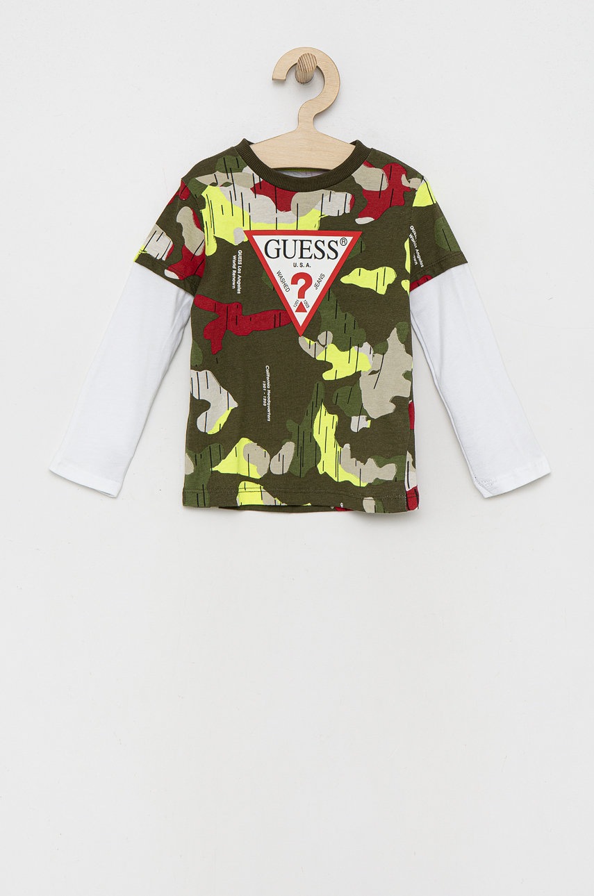 

Детска блуза с дълги ръкави Guess в зелено с принт, Зелен