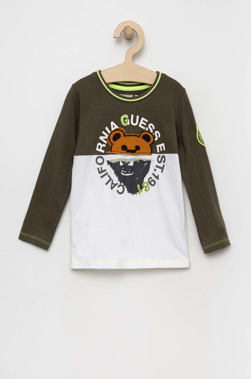 

Детска блуза с дълги ръкави Guess в зелено с апликация, Зелен