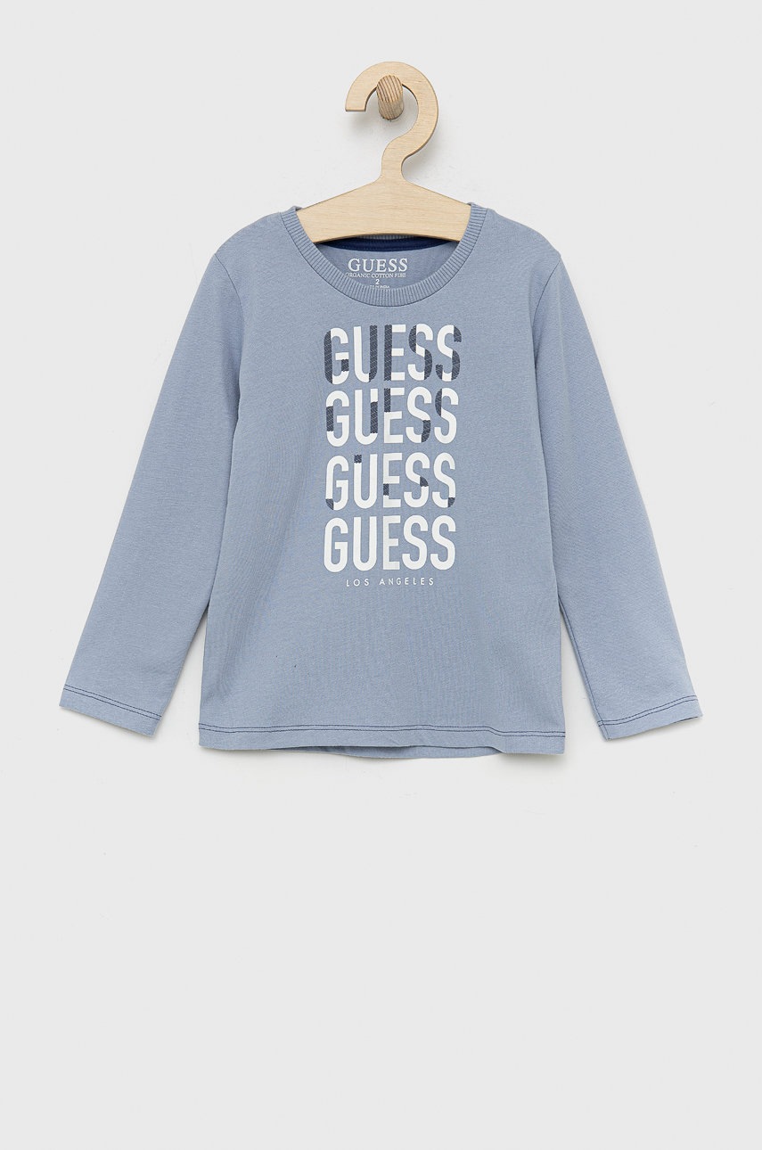 

Детска блуза с дълги ръкави Guess с принт, Син