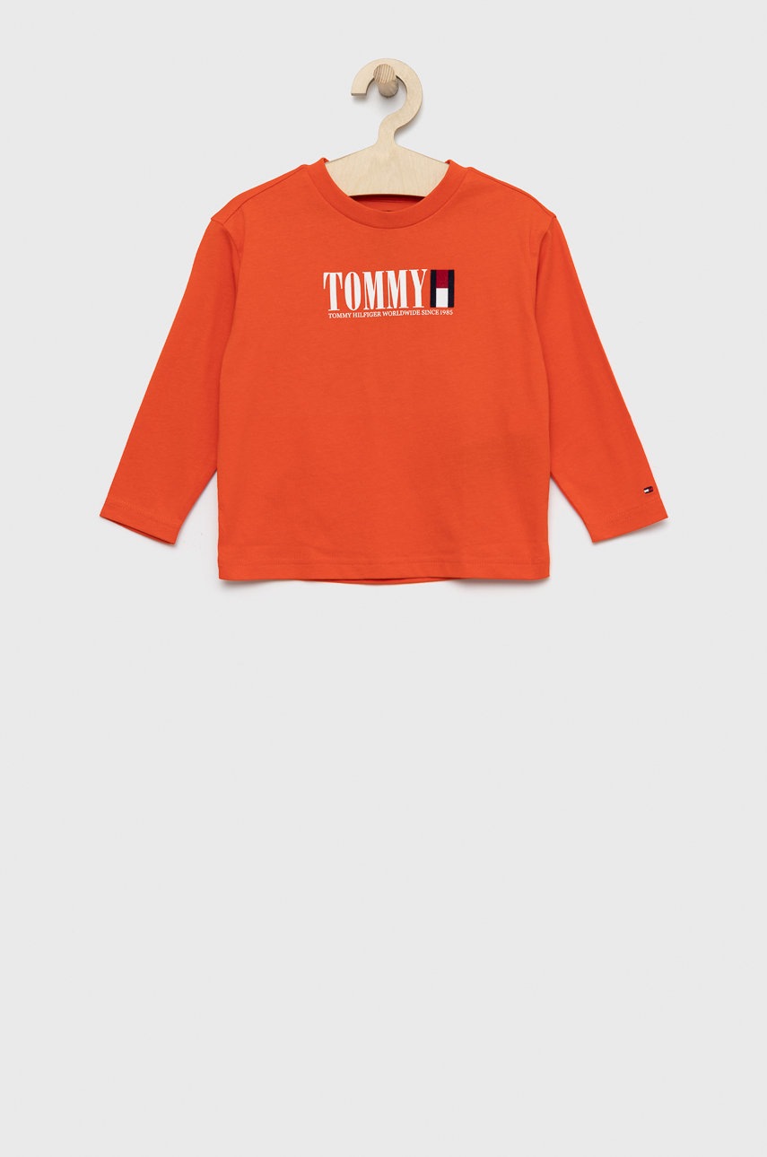 Tommy Hilfiger longsleeve bawełniany dziecięcy kolor pomarańczowy z nadrukiem