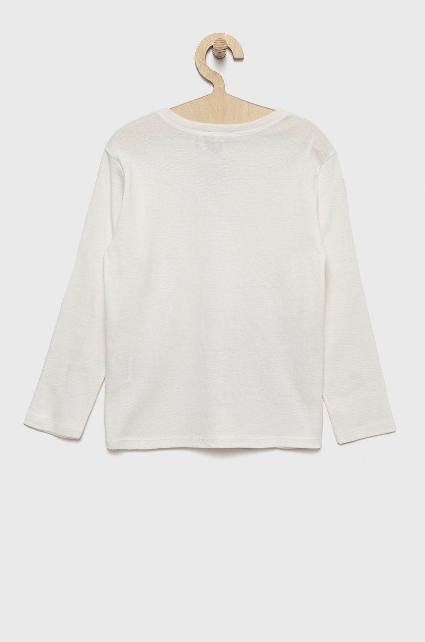 

Дитячий бавовняний лонгслів United Colors of Benetton колір білий з принтом