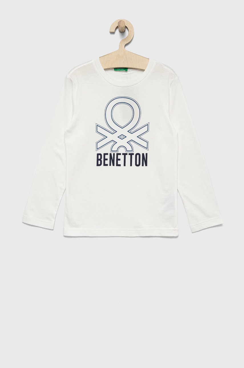 

Детска блуза с дълги ръкави United Colors of Benetton в бяло с принт, Бял