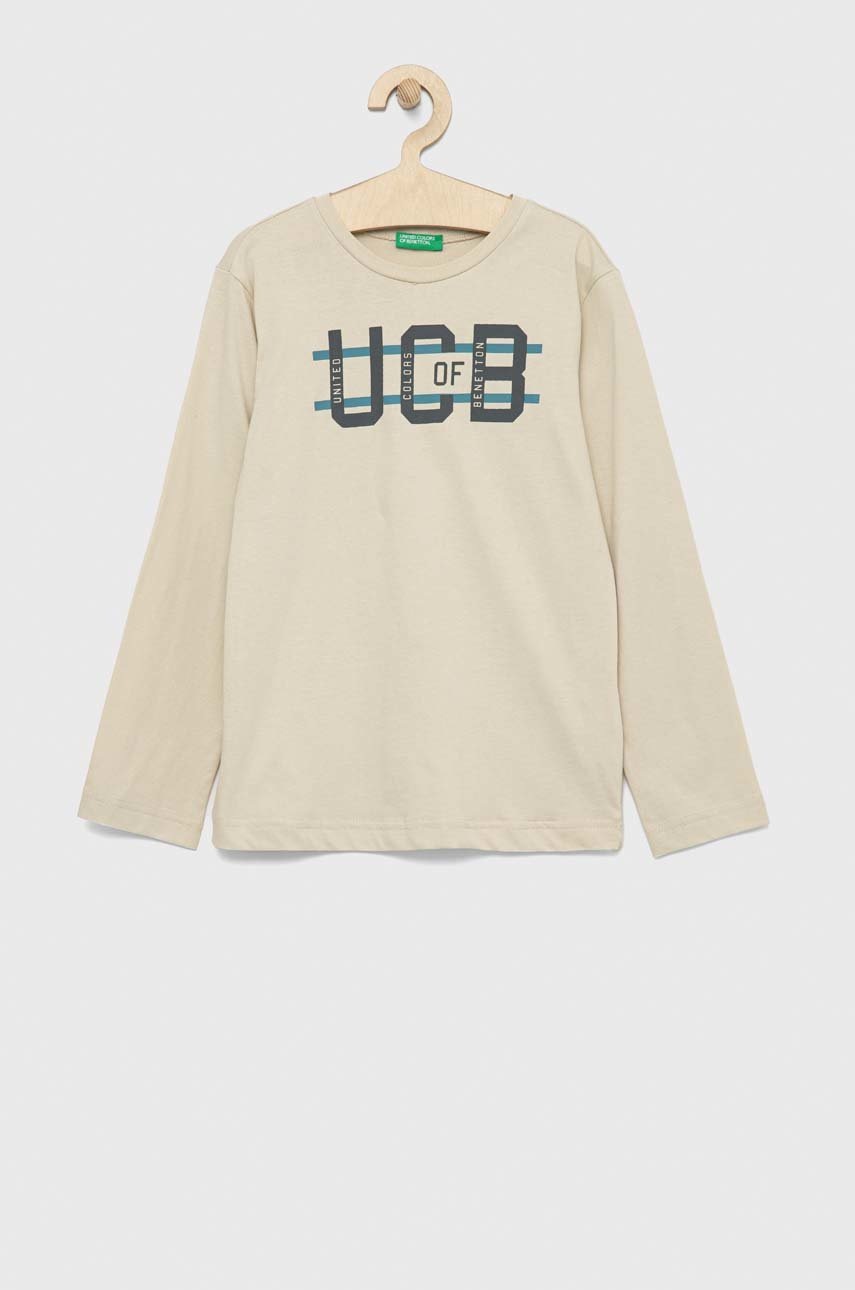 

Детска блуза с дълги ръкави United Colors of Benetton в бежово с принт, Бежов