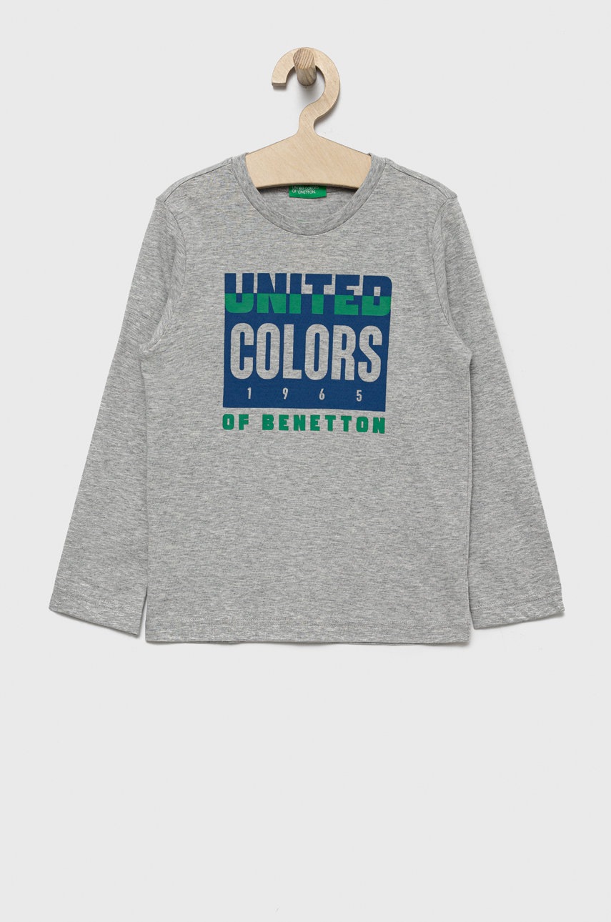 

Детска блуза с дълги ръкави United Colors of Benetton в сиво с принт, Сив