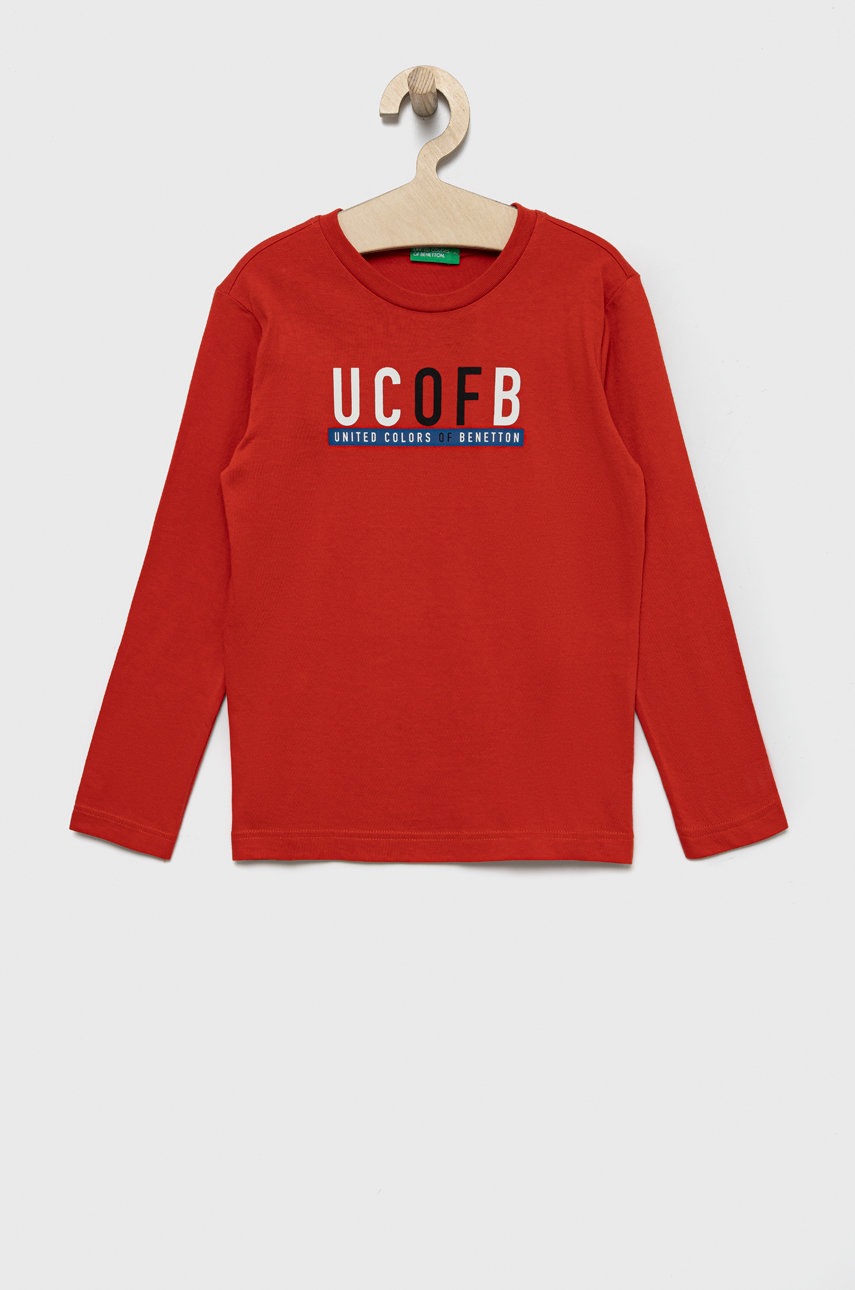 

Детска блуза с дълги ръкави United Colors of Benetton в червено с принт, Червен