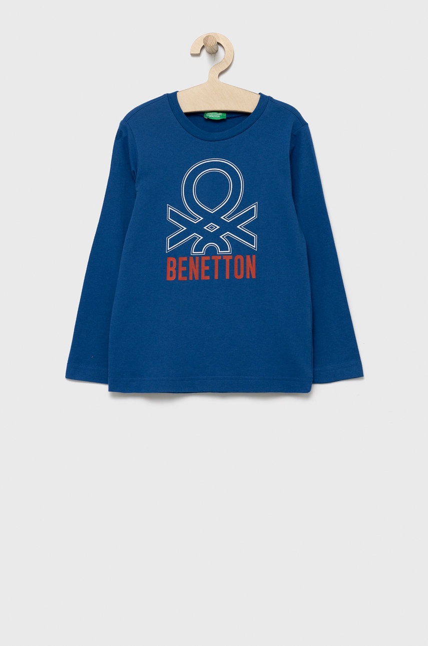 

Детска блуза с дълги ръкави United Colors of Benetton с принт, Син