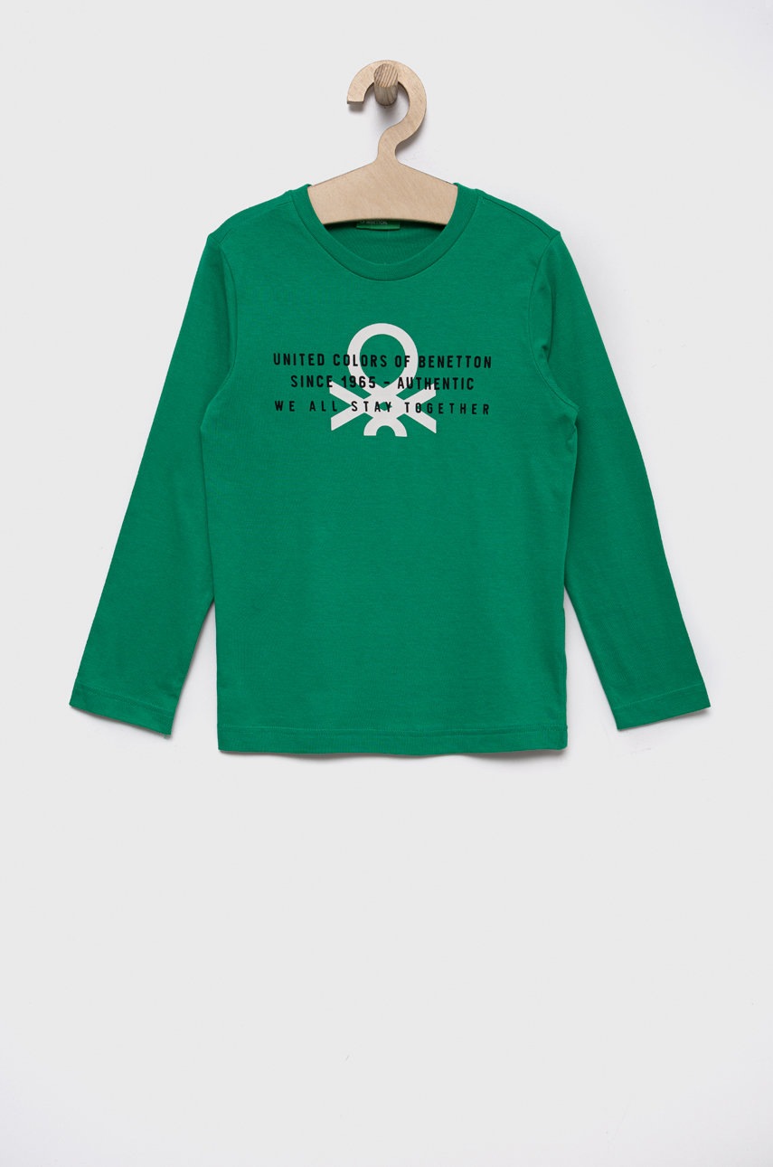 

Детска блуза с дълги ръкави United Colors of Benetton в зелено с принт, Зелен