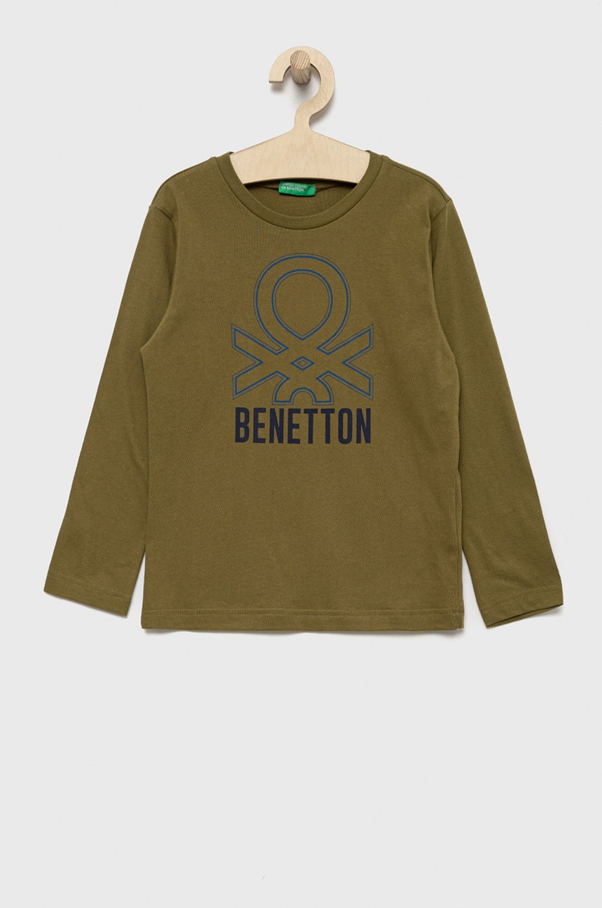 

Детска блуза с дълги ръкави United Colors of Benetton в зелено с принт, Зелен