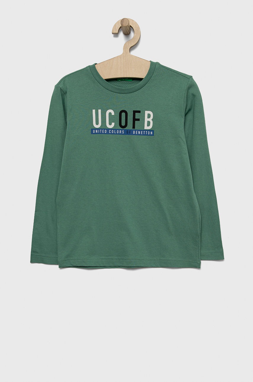 

Детска блуза с дълги ръкави United Colors of Benetton в зелено с принт, Зелен