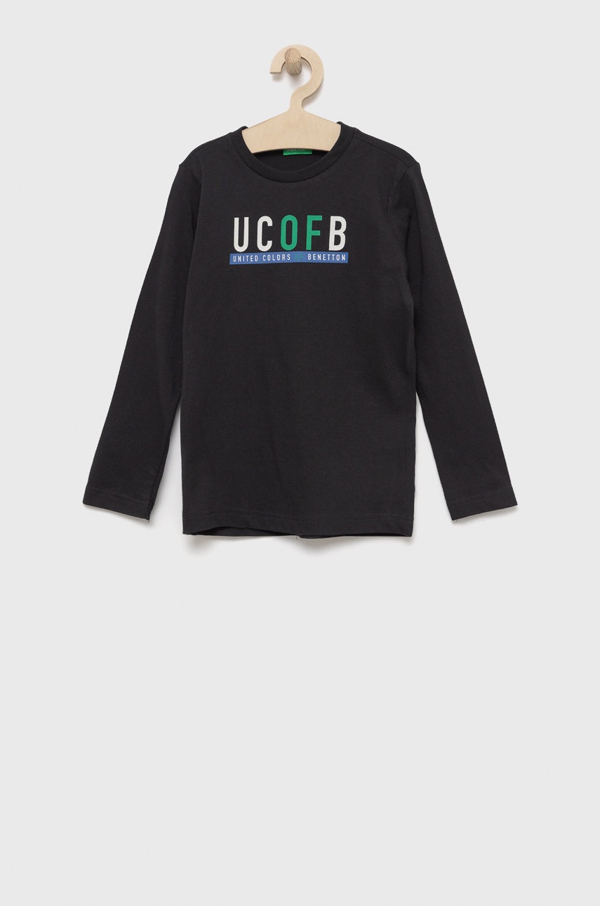 

Детска блуза с дълги ръкави United Colors of Benetton в черно с принт, Черен