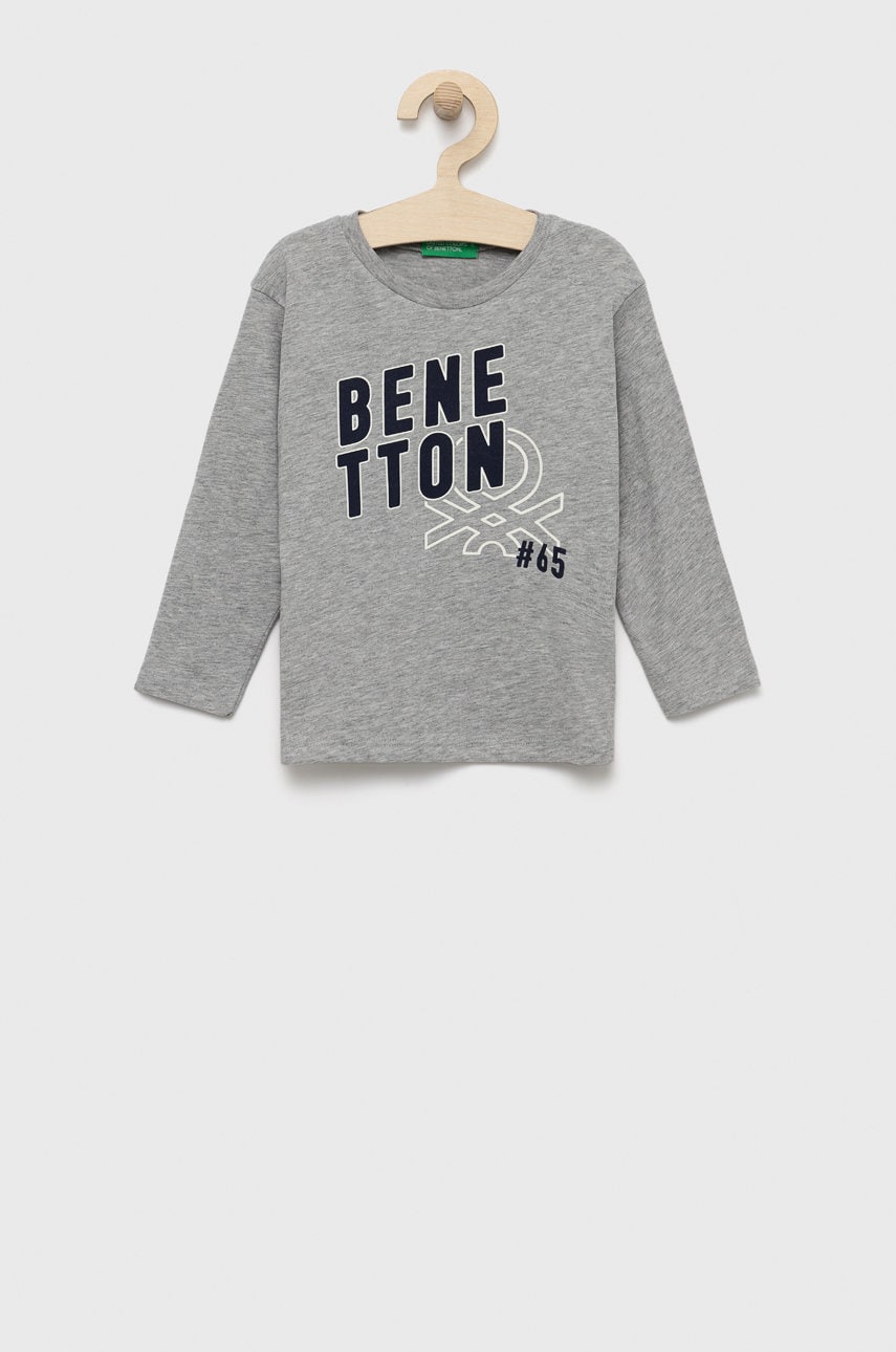

Детска блуза с дълги ръкави United Colors of Benetton в сиво с принт, Сив