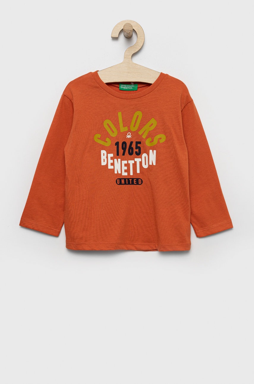 

Детска блуза с дълги ръкави United Colors of Benetton в оранжево с принт, Оранжев