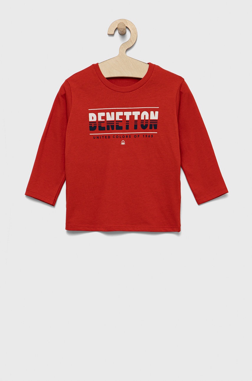 

Детска блуза с дълги ръкави United Colors of Benetton в червено с принт, Червен