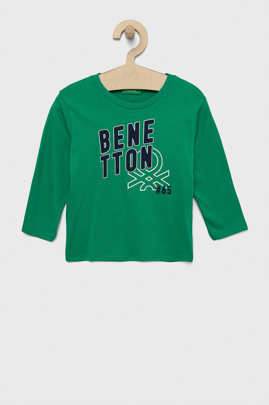 

Детска блуза с дълги ръкави United Colors of Benetton в зелено с принт, Зелен