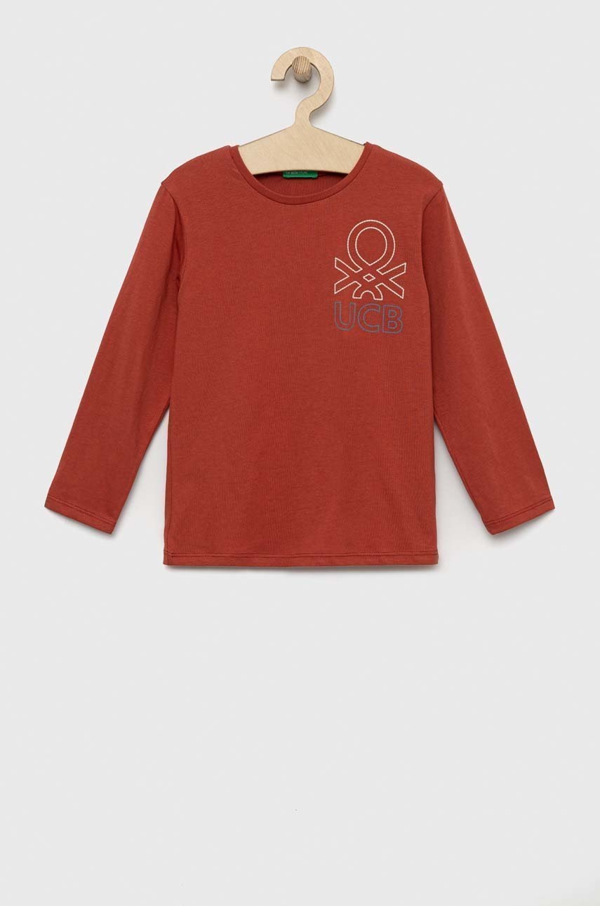 

Детска блуза с дълги ръкави United Colors of Benetton в кафяво с принт, Червен