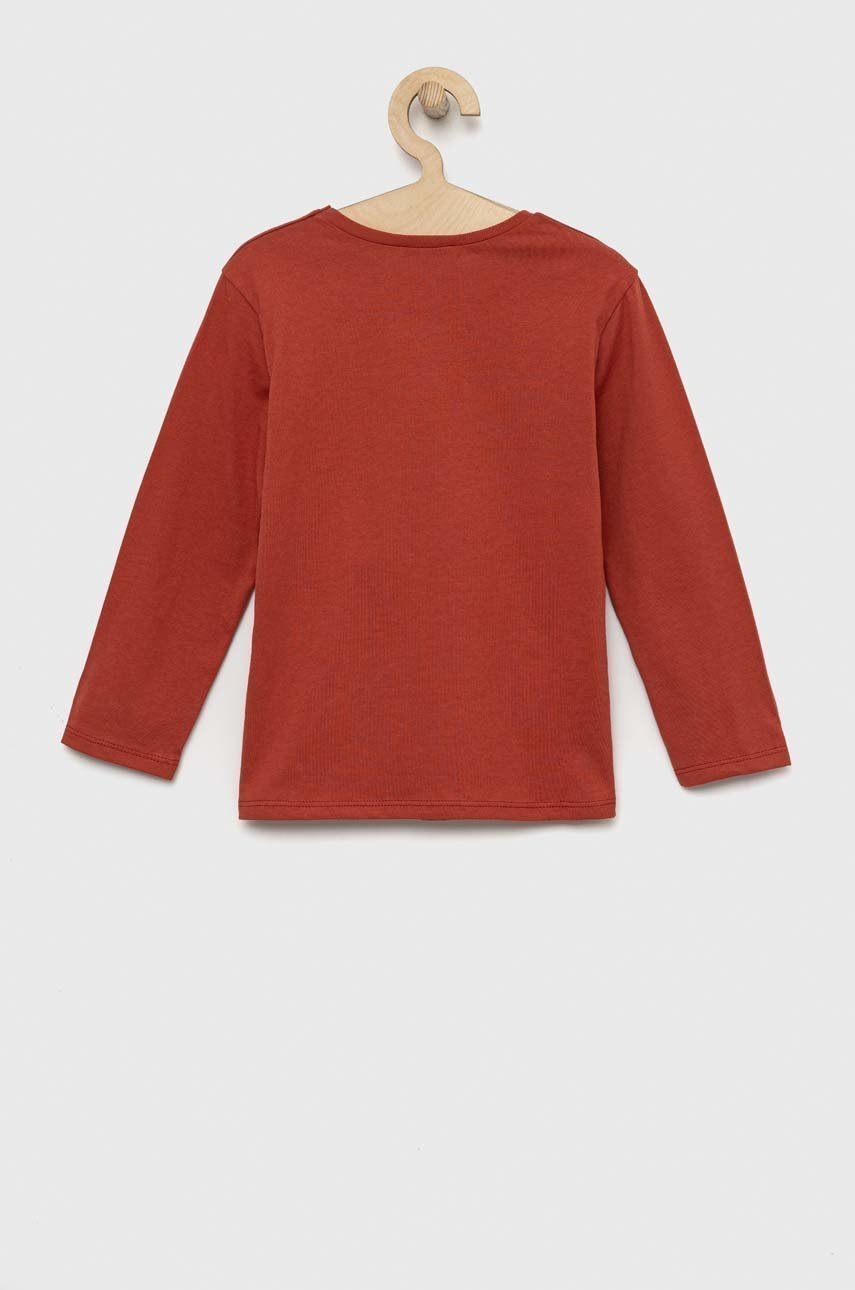 

Хлопковый детский лонгслив United Colors of Benetton цвет коричневый с принтом