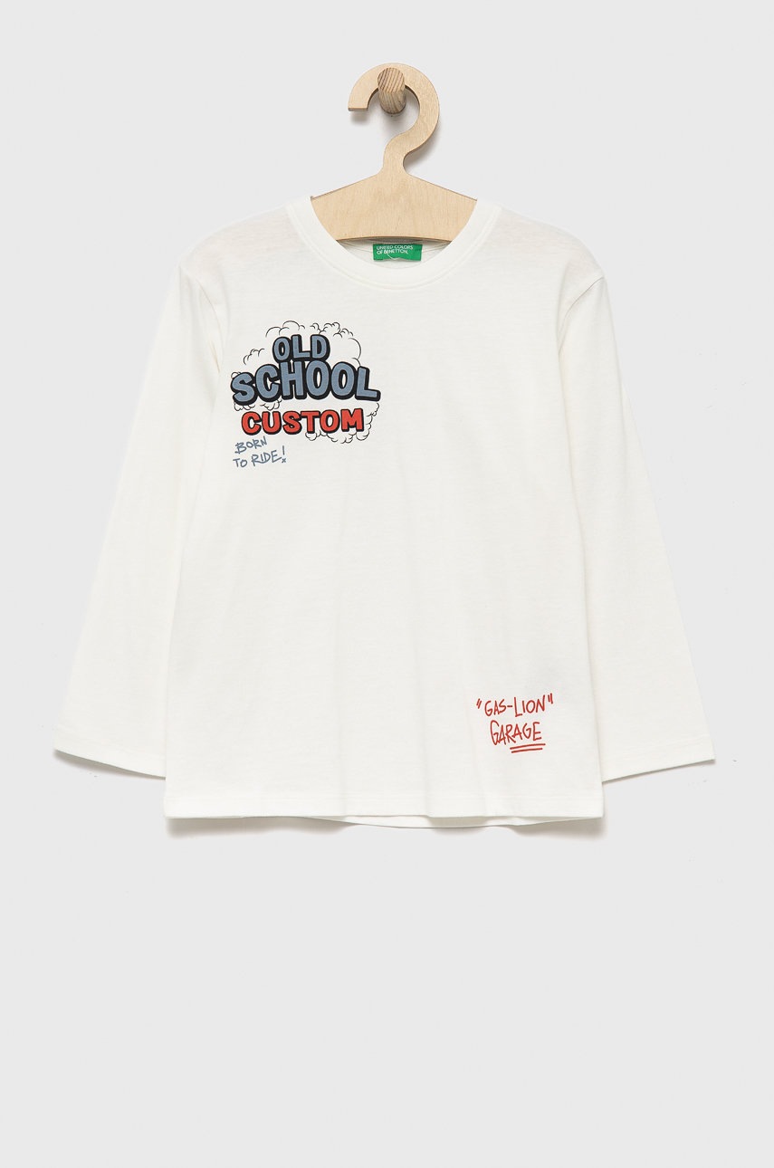 

Хлопковый детский лонгслив United Colors of Benetton цвет белый с принтом