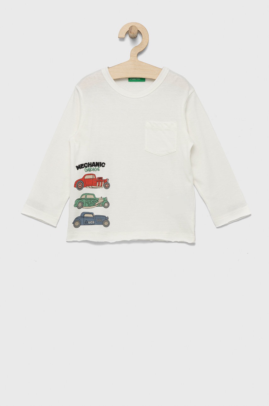 

Детска блуза с дълги ръкави United Colors of Benetton в бяло с изчистен дизайн, Бял