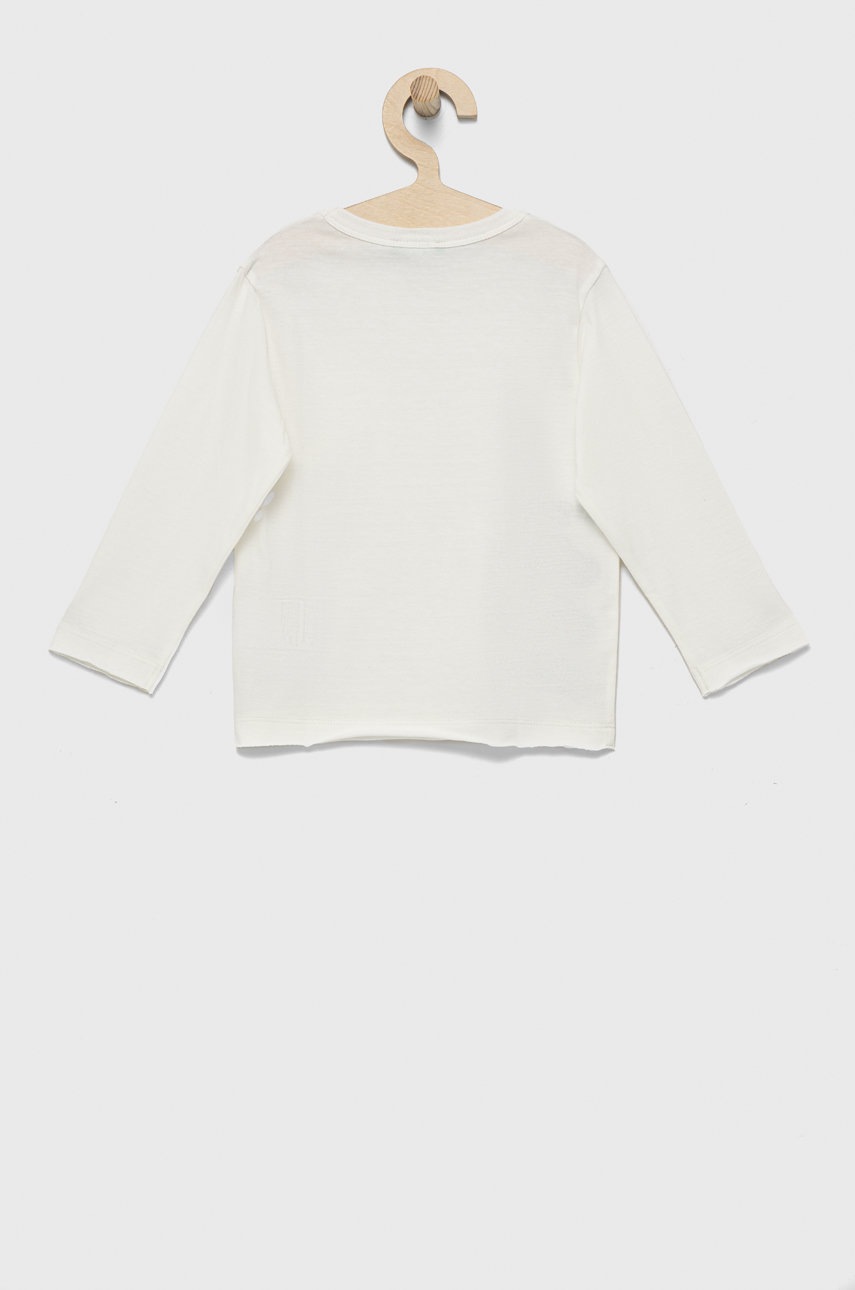 

Дитячий бавовняний лонгслів United Colors of Benetton колір білий однотонний