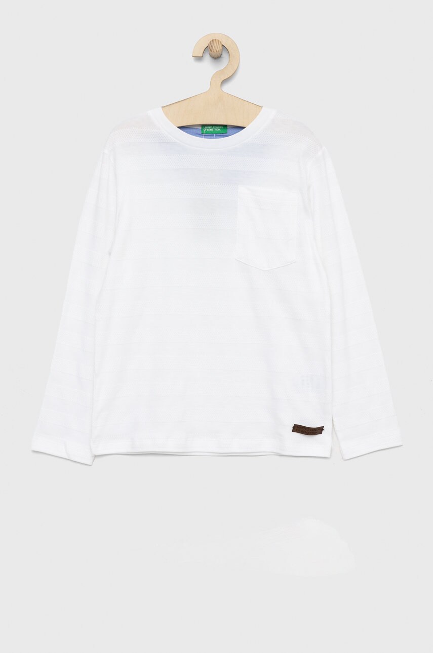 

Хлопковый детский лонгслив United Colors of Benetton цвет белый однотонный