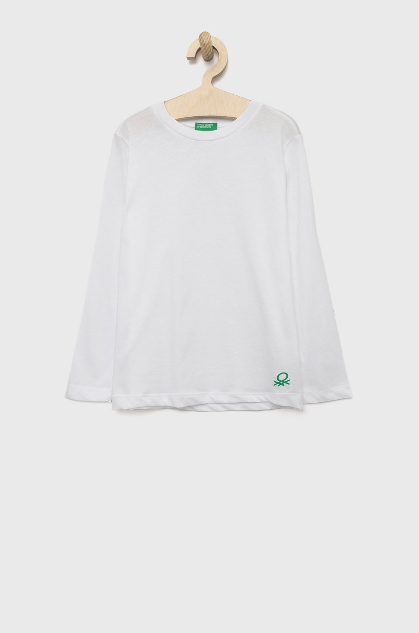 

Дитячий бавовняний лонгслів United Colors of Benetton колір білий однотонний