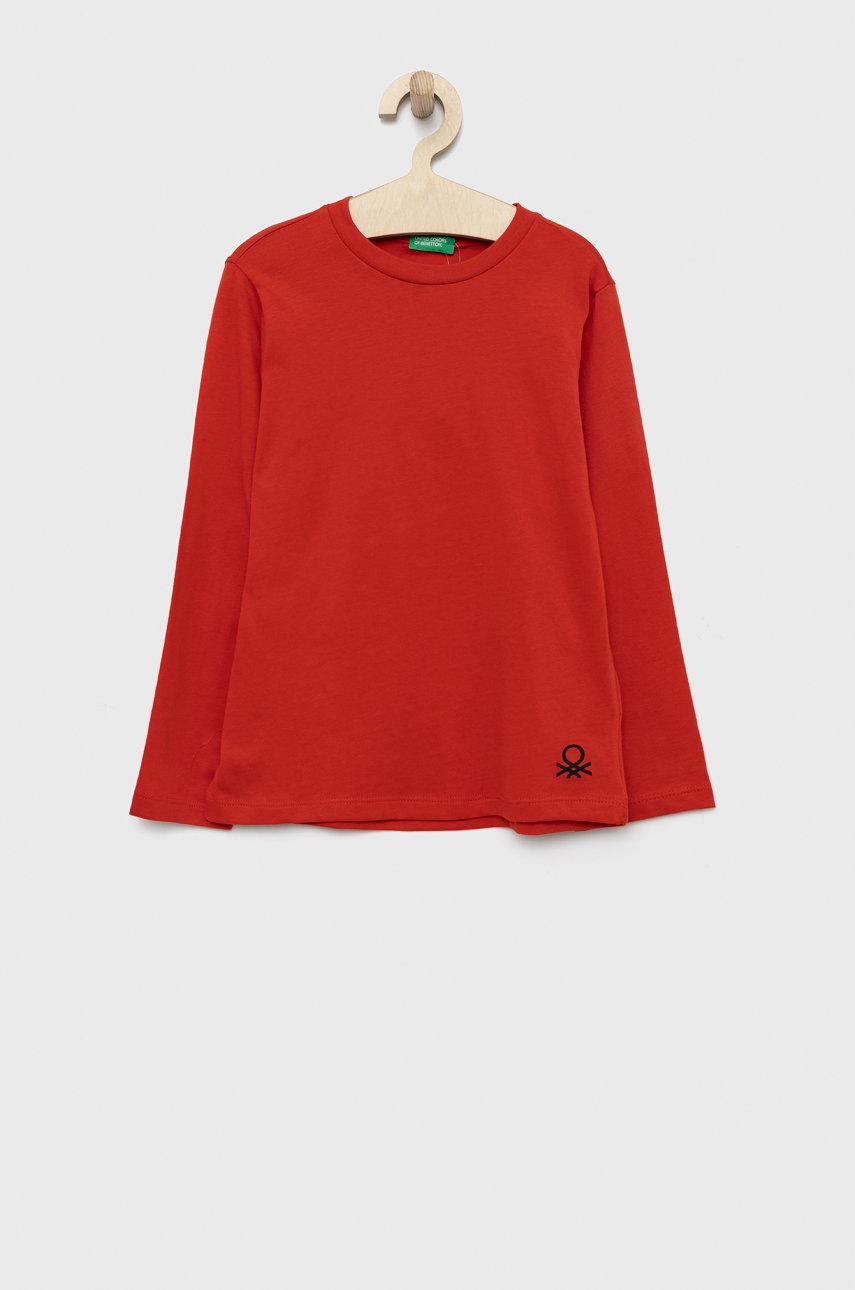 

Хлопковый детский лонгслив United Colors of Benetton цвет красный однотонный