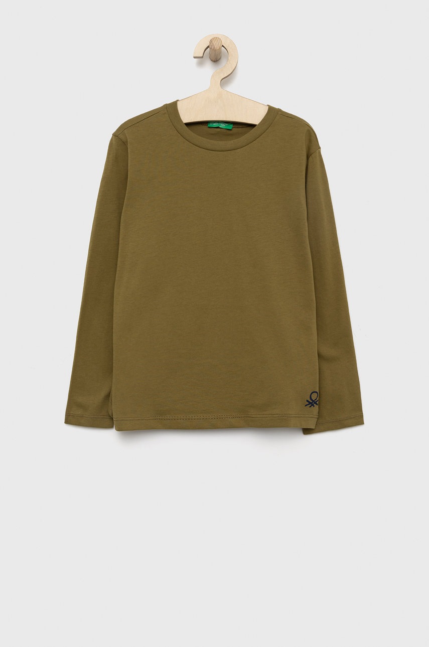 

Детска блуза с дълги ръкави United Colors of Benetton в зелено с изчистен дизайн, Зелен