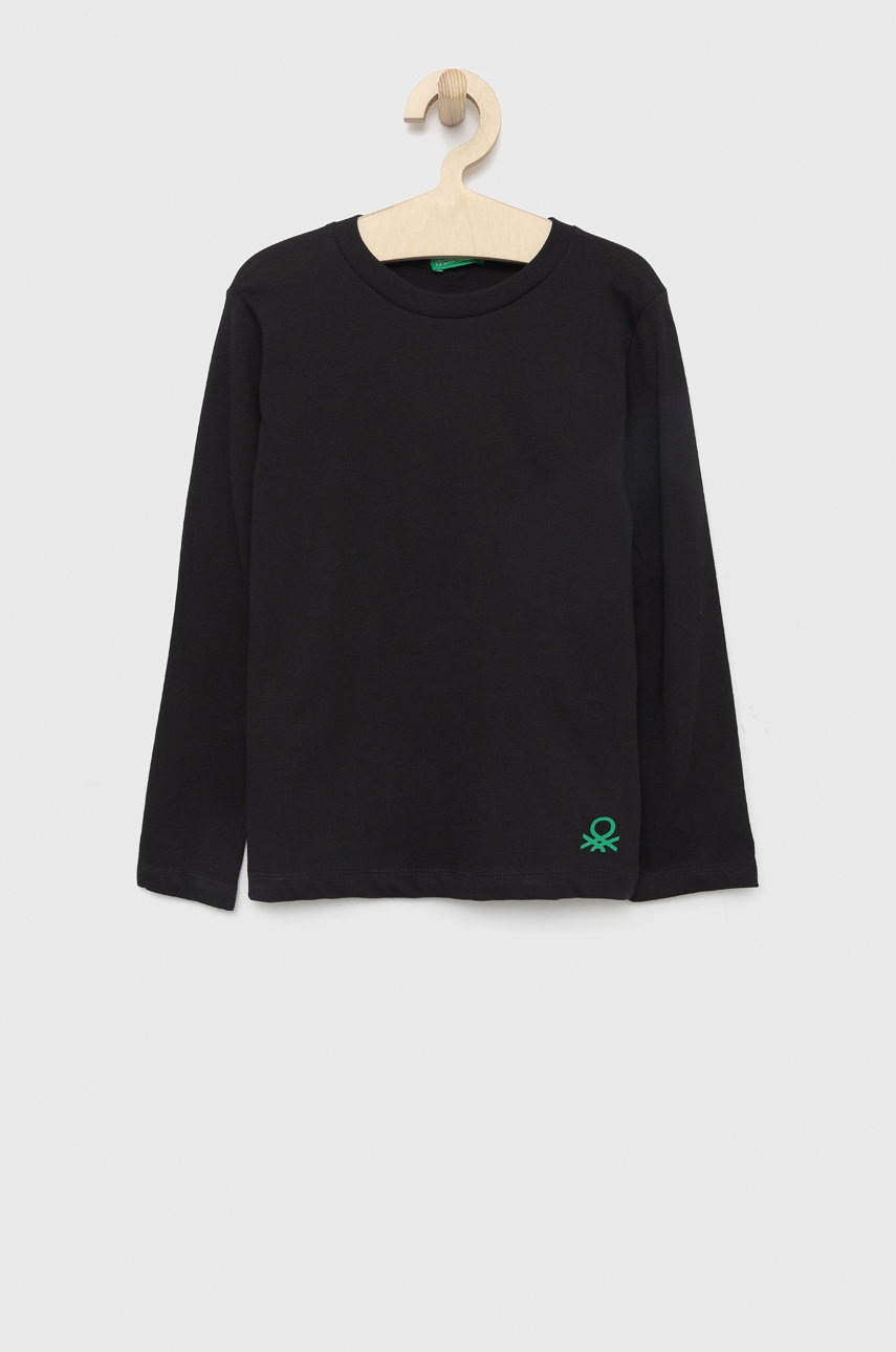 

Детска блуза с дълги ръкави United Colors of Benetton в черно с изчистен дизайн, Черен