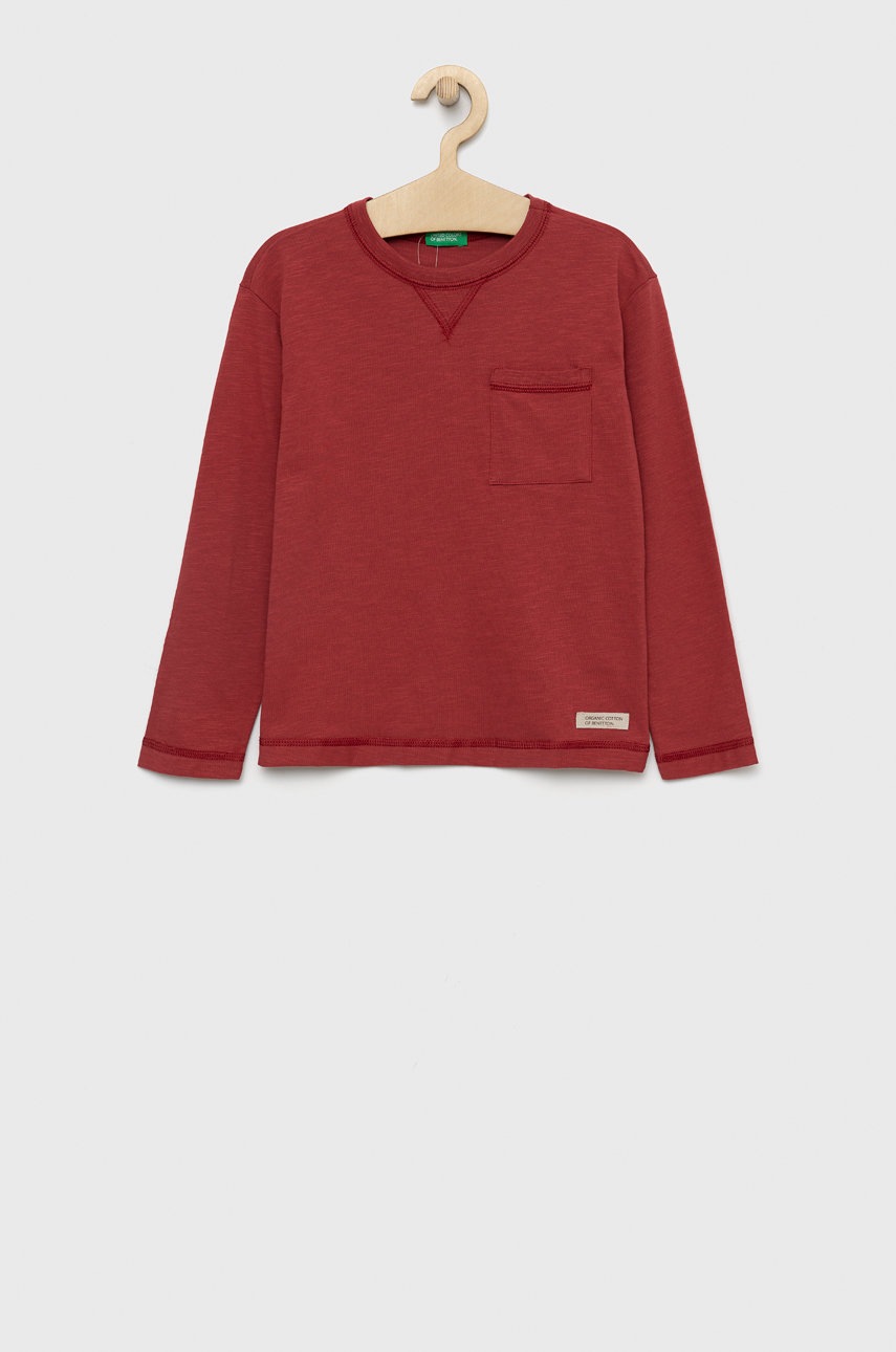 

Хлопковый детский лонгслив United Colors of Benetton цвет красный однотонный