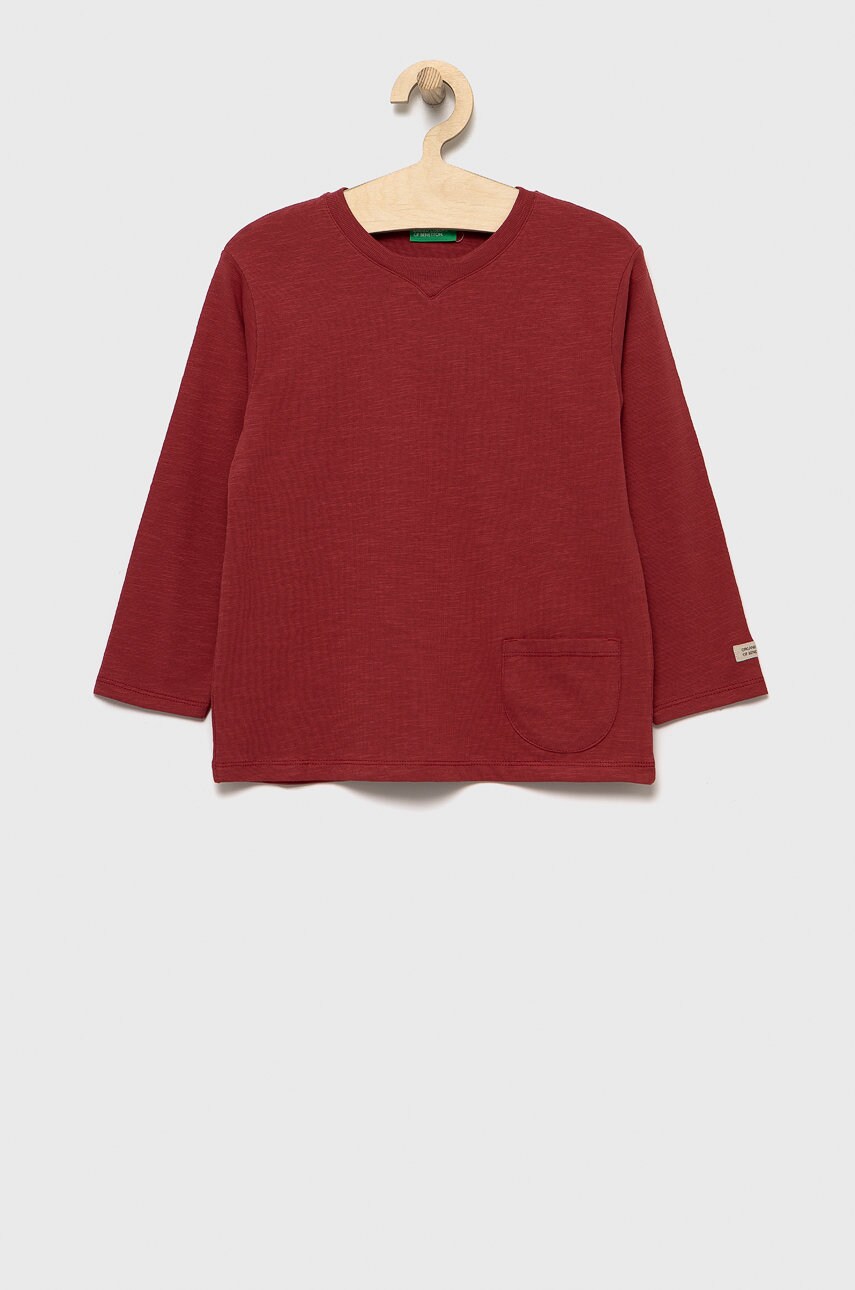 United Colors Of Benetton longsleeve din bumbac pentru copii culoarea bordo, neted