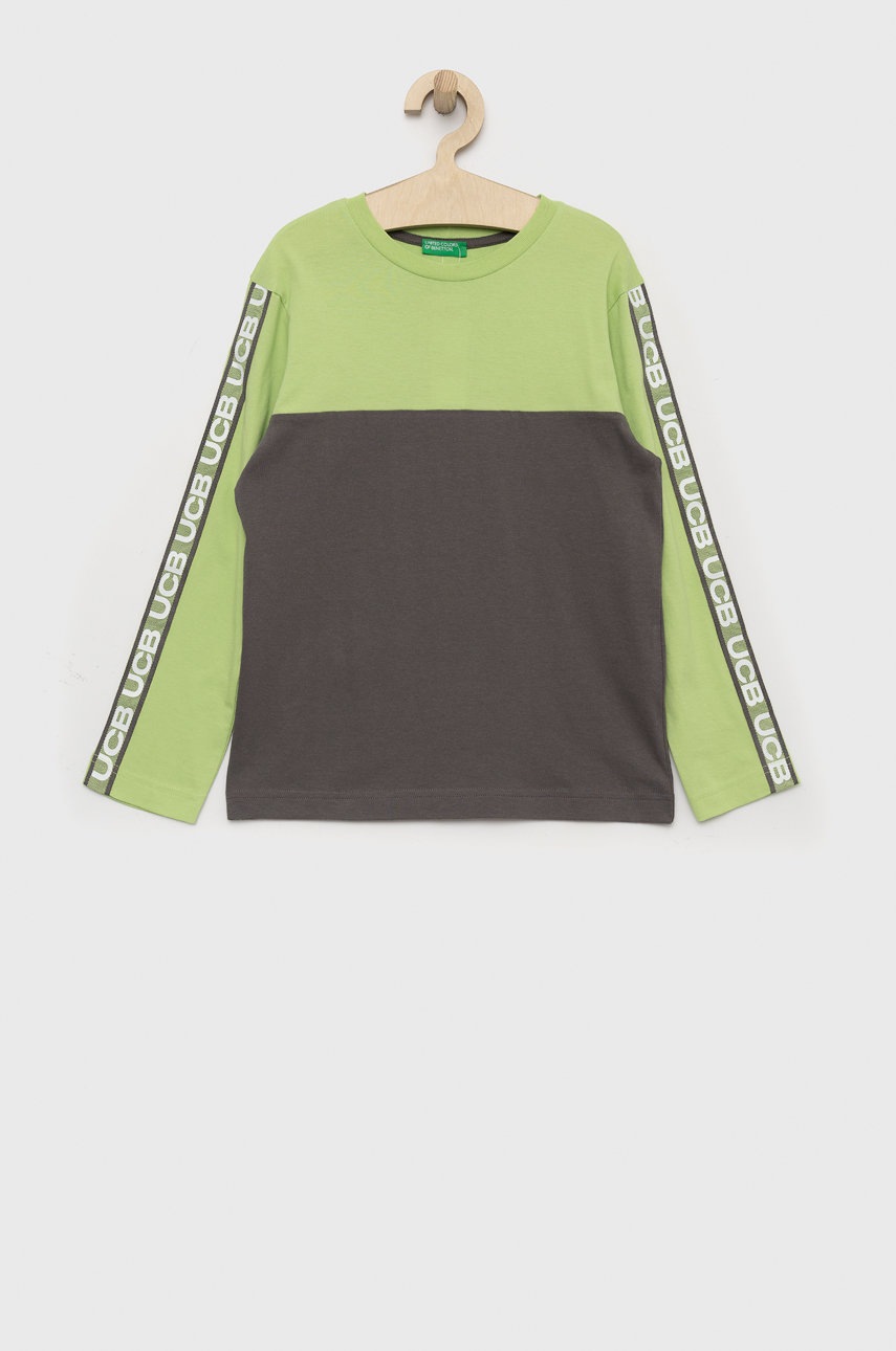 

Детска блуза с дълги ръкави United Colors of Benetton в зелено с апликация, Зелен