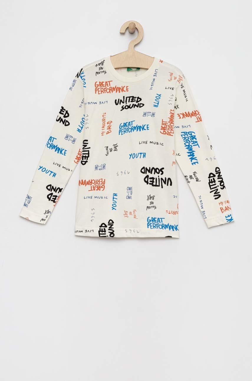 

Детска блуза с дълги ръкави United Colors of Benetton в бяло с десен, Бял