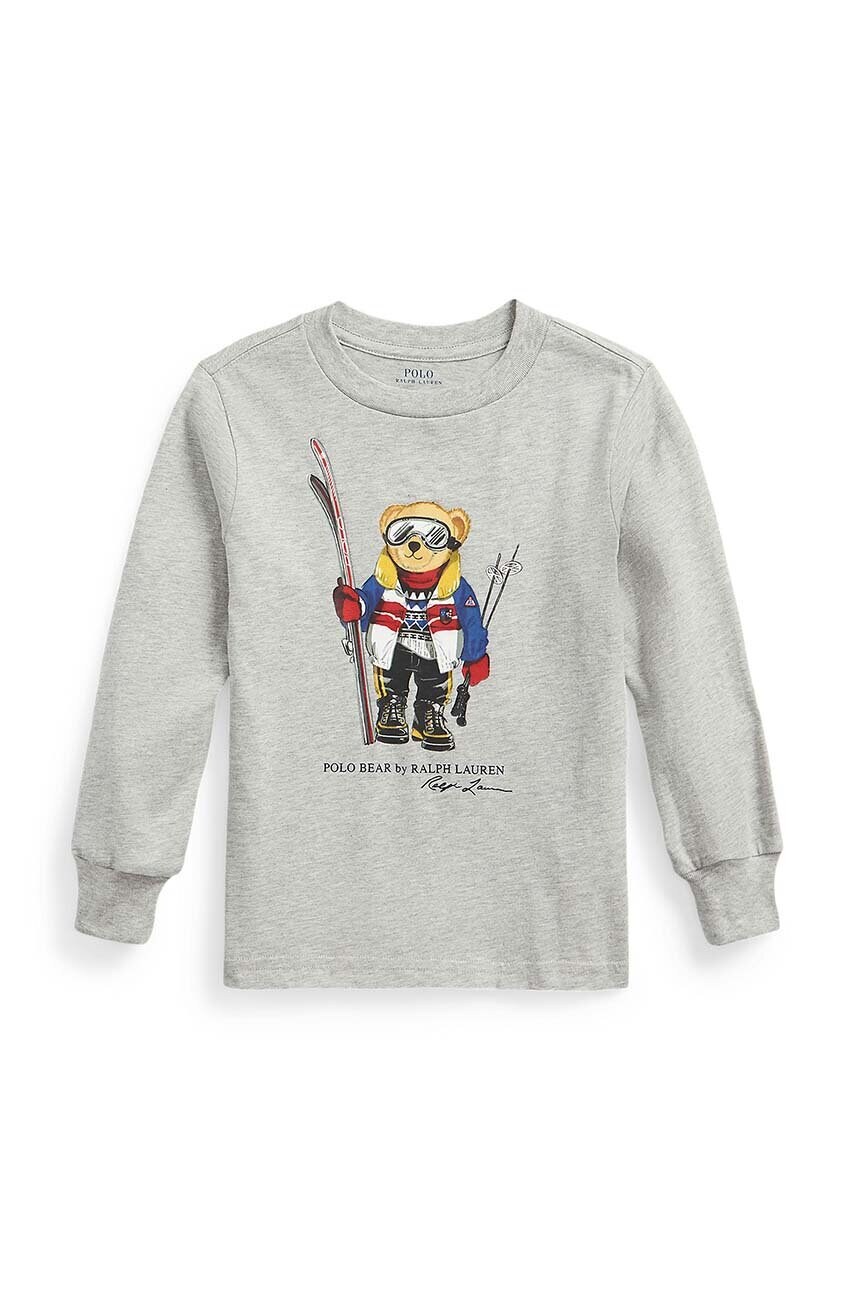 

Дитячий бавовняний лонгслів Polo Ralph Lauren колір сірий з принтом