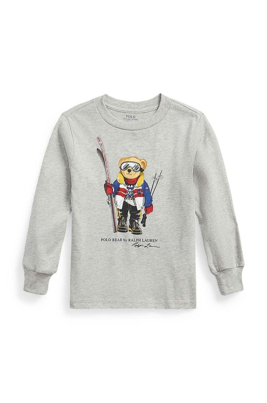 

Детска блуза с дълги ръкави Polo Ralph Lauren в сиво с принт, Сив
