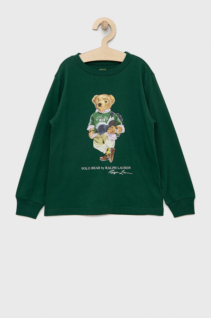 

Хлопковый детский лонгслив Polo Ralph Lauren цвет зелёный с принтом