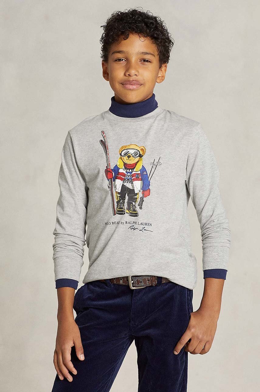 

Детска блуза с дълги ръкави Polo Ralph Lauren в сиво с принт, Сив