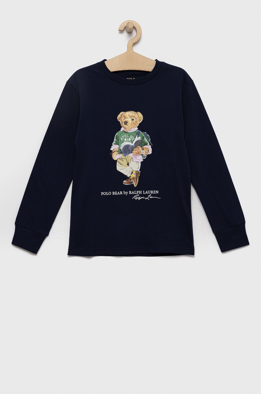 

Хлопковый детский лонгслив Polo Ralph Lauren цвет синий с принтом