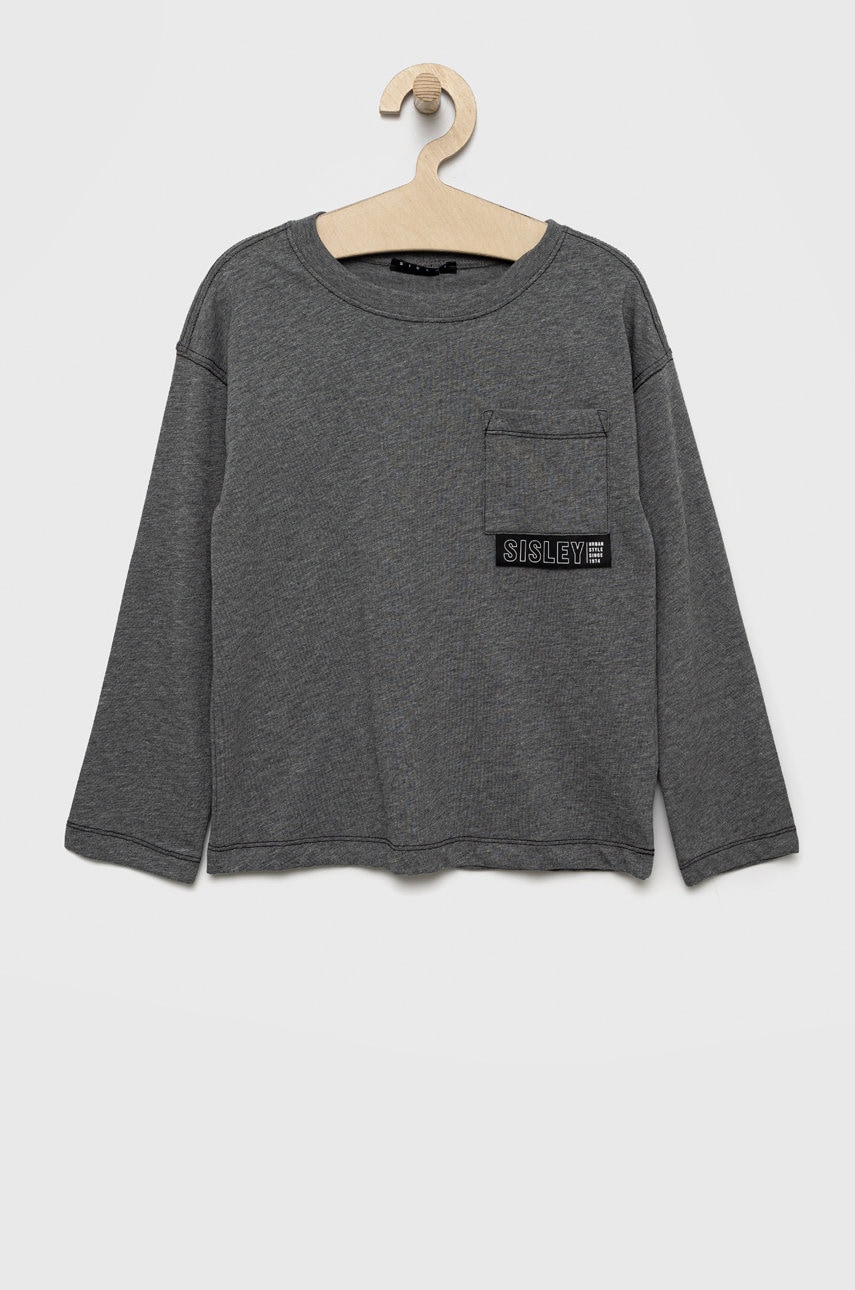 Хлопковый детский лонгслив Sisley цвет серый однотонный Хлопковый детский лонгслив Sisley цвет серый однотонный