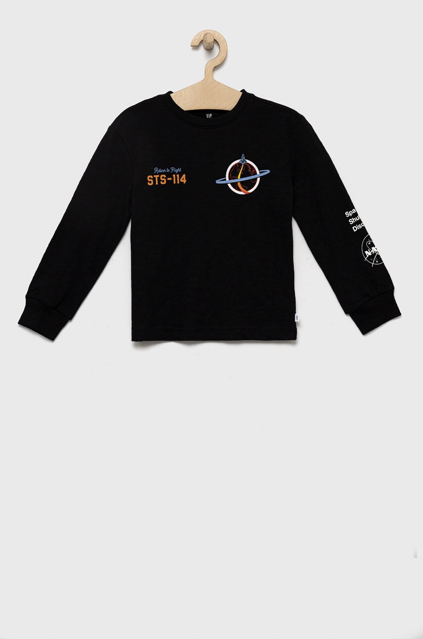 Gap longsleeve din bumbac pentru copii culoarea negru, cu imprimeu