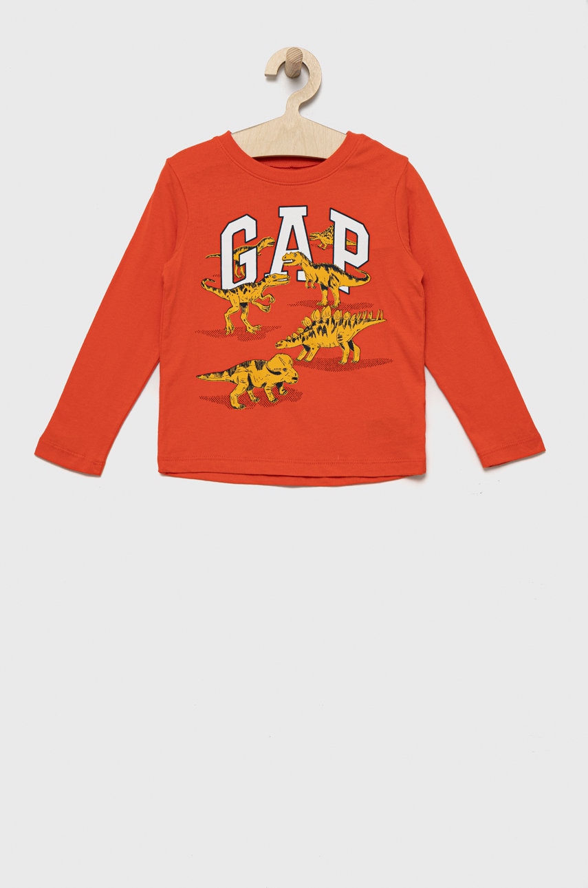 Gap longsleeve din bumbac pentru copii culoarea portocaliu, cu imprimeu