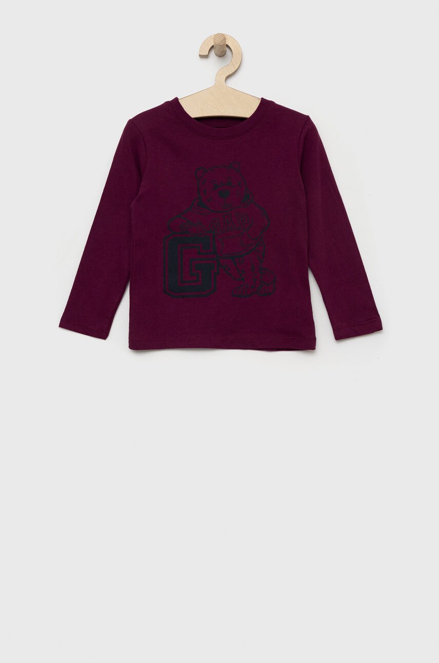 Gap longsleeve din bumbac pentru copii culoarea bordo, cu imprimeu