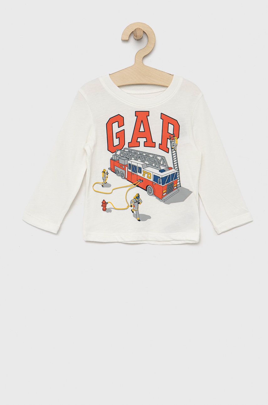 E-shop Bavlněné tričko s dlouhým rukávem GAP bílá barva, s potiskem