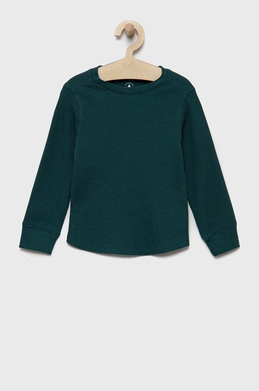 Gap longsleeve din bumbac pentru copii culoarea verde, neted