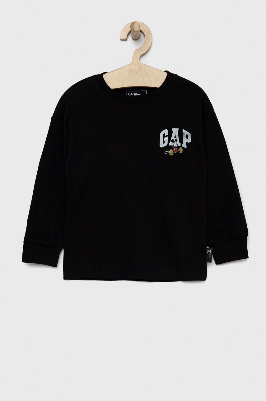 

Детска блуза с дълги ръкави GAP в черно с принт, Черен