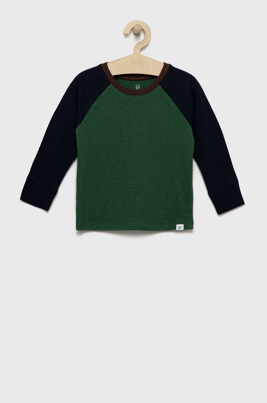 Gap longsleeve din bumbac pentru copii culoarea verde, modelator