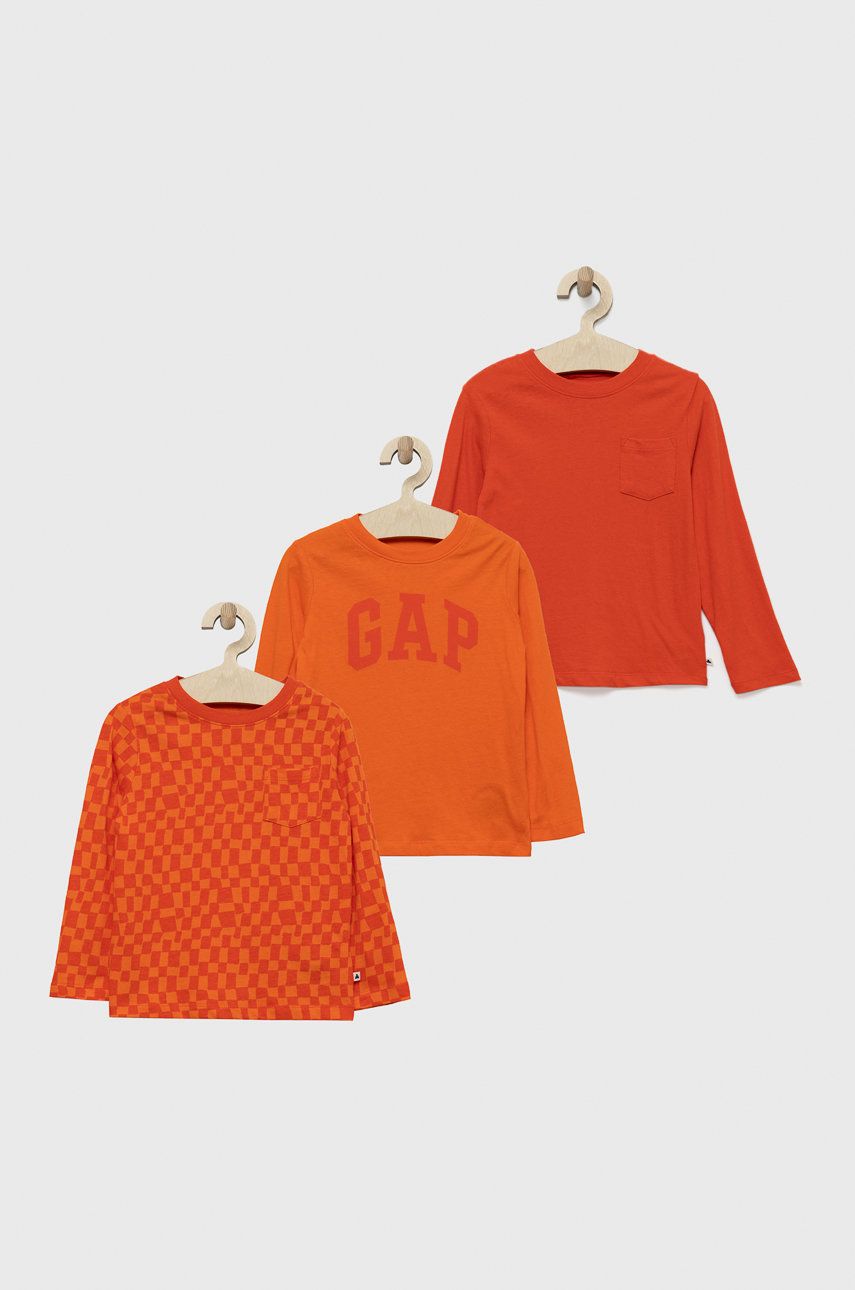 E-shop Dětská bavlněná košile s dlouhým rukávem GAP oranžová barva, s potiskem