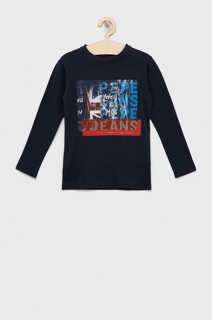 Pepe Jeans longsleeve bawełniany dziecięcy Claus kolor granatowy z nadrukiem