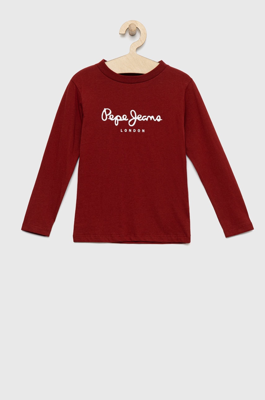 Pepe Jeans longsleeve din bumbac culoarea rosu, cu imprimeu