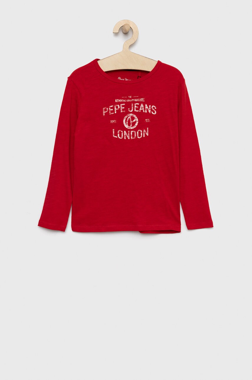Pepe Jeans longsleeve din bumbac pentru copii culoarea rosu, cu imprimeu